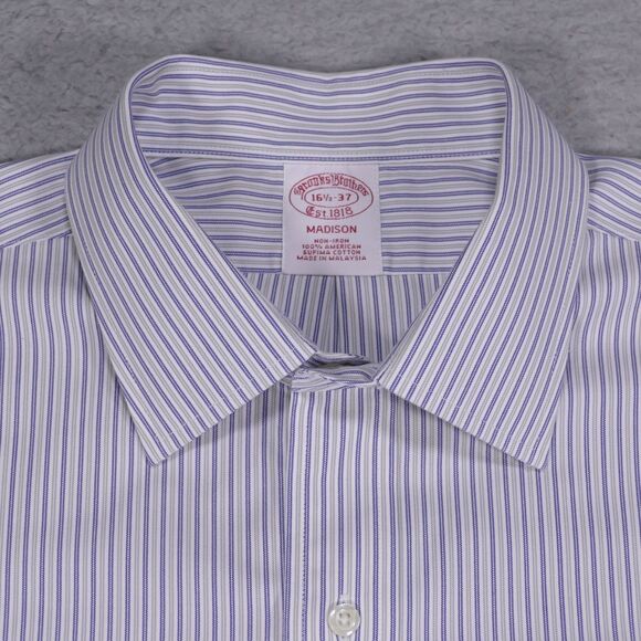 Brooks Brothers Madison Shirt Mens 16.5-37 Blue Gray Button Up Supima Cotton - Picture 1 of 16